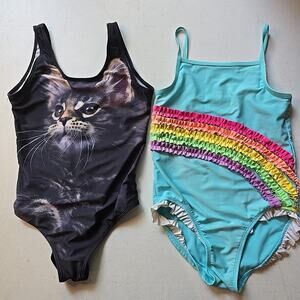 Girls Swimsuits Lot Of 2 One Piece Multicolored‎ Size M 8 Summer Beach Colorful